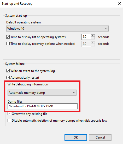 Windows10-WriteDebuggingInformation