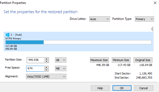 Macrium Reflect Free: Adapt Partition Size
